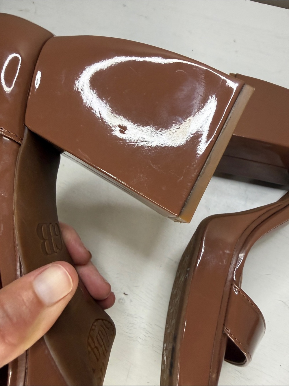 Gianni Bini Brown Say-So Patent Square Toe Ankle Strap Platform Sandals - Picture 5 of 16